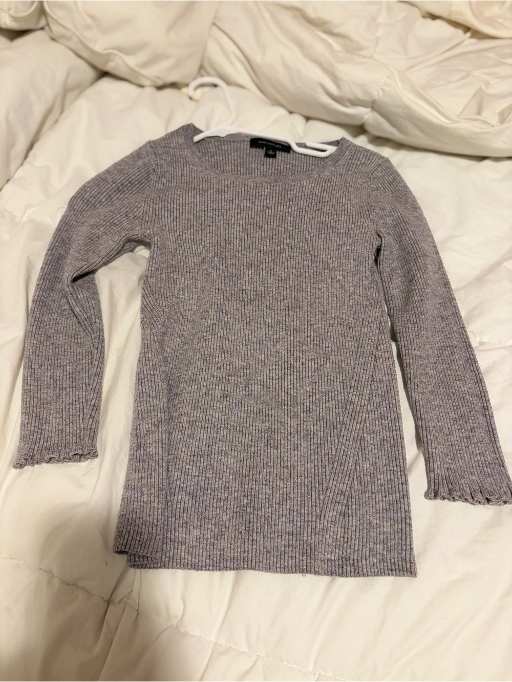 Soft Ribbed Gray Crewneck Sweater by Ann Taylor